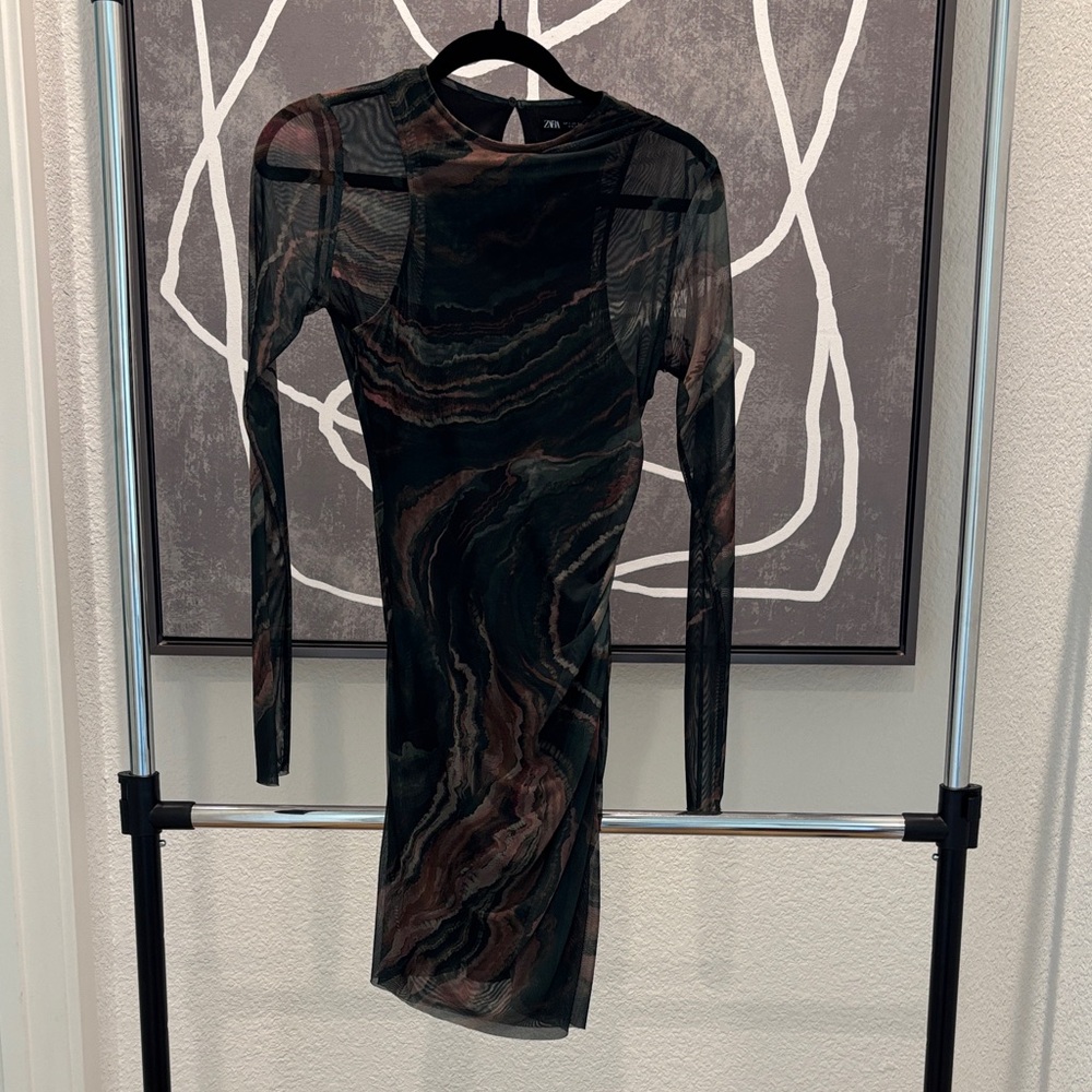 Zara Black and Brown Long Sleeve Dress